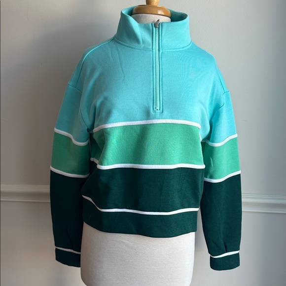 Addison Bay JV Quarter Zip Sweatshirt Green Stripe Preppy Small NWT - Picture 3 of 7